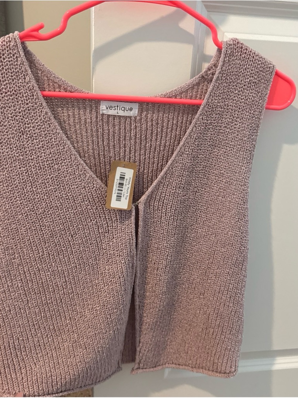 vestique Mauve Ribbed Knit V-Neck Vest